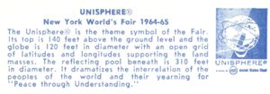 Reverse — Unisphere (red with title on white) official postcard