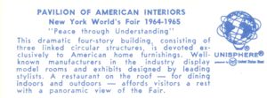 Reverse — Pavilion of American Interiors official postcard