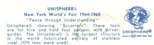 Reverse — Unisphere w/"Escorters" official postcard