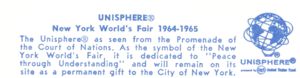 Reverse — Unisphere from Prom. Court. of Nat's. official postcard
