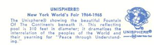 Reverse — Unisphere show Fount. (cont's beneath) official postcard