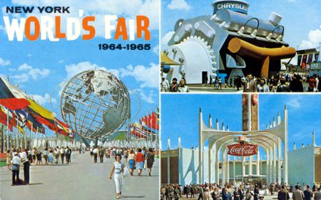 3 Picture layout - Unisphere - Chrysler - Coca Cola official postcard No. 88470-B