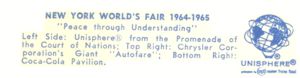 Reverse — 3 Picture layout - Unisphere - Chrysler - Coca Cola official postcard