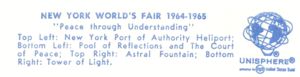 Reverse — 5 Picture layout - Port Authority Heliport - Pool - Astral Fountain - Tower of Light - Unisphere official postcard