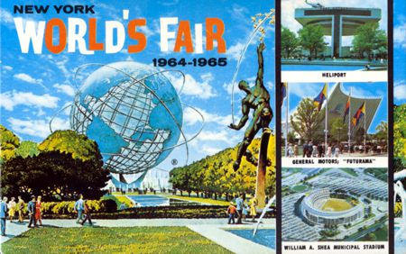4 Picture layout - Unisphere - Port Authority - General Motors - Shea Stadium official postcard No. 88477-B
