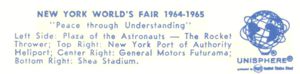 Reverse — 4 Picture layout - Unisphere - Port Authority - General Motors - Shea Stadium official postcard