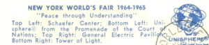 Reverse — 4 Picture layout - Schaefer Center - Unisphere - G.E. Pavilion - Tower of Light official postcard