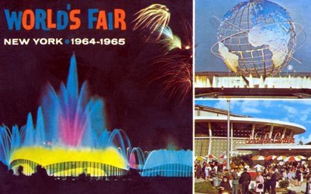 3 Picture layout - Fountain of Planets - Unishpere - Schaefer Center official postcard No. 88474-B