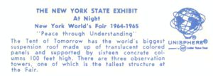 Reverse — Night N.Y. State Pavilion official postcard