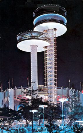 Night N.Y. State Pavilion (Vertical) official postcard No. 91867-B