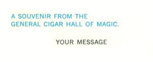 Reverse — General Cigar "Hall of Magic" exhibitor postcard