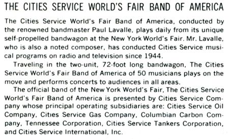 Reverse B — The Cities Service World's Fair Band of America exhibitor postcard