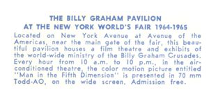 Reverse — Billy Graham Pavilion exhibitor postcard