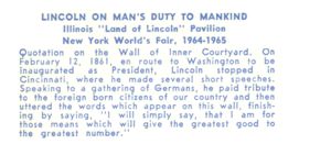 Reverse — Illinois "Land of Lincoln" Pavilion (4 of 6) exhibitor postcard