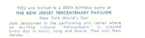 Reverse — New Jersey Tercentenary Pavilion exhibitor postcard
