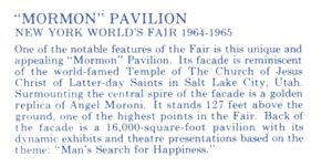Reverse — Mormon Pavilion exhibitor postcard