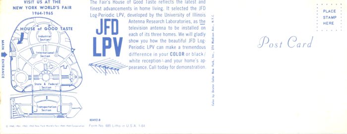 Reverse — JFD LPV Antenna advertising postcard