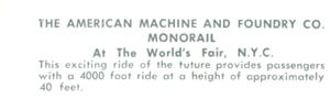 Reverse — The AMF Monorail unauthorized postcard