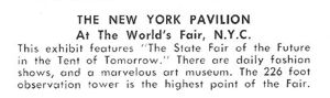 Reverse — The New York Pavilion unauthorized postcard
