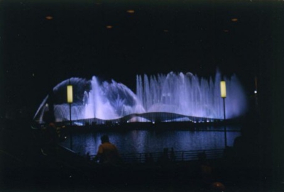 Fountains of the Planets - Note the street lighting that surrounds the pool. These tall thin luminaries were designed to compliment the heights of the water sprays of the fountains.