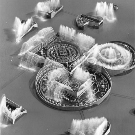 A fabulous aerial shot of the fountain showing the inner workings of pipes and light boxes.