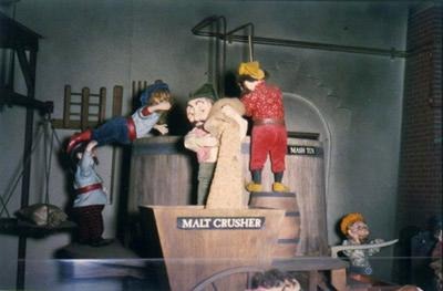 Gnomes service the Malt crusher - a diorama at the Schaefer Center
