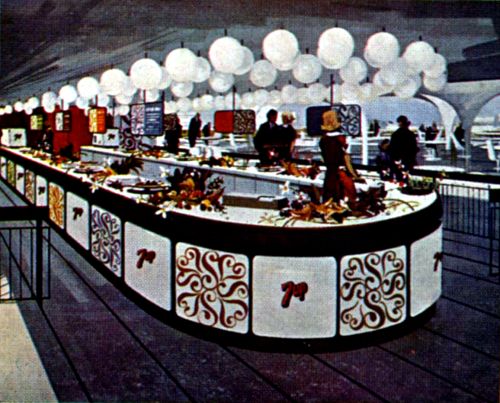Artist's rendering of the Food Service Line at the 7Up International Sandwich Gardens