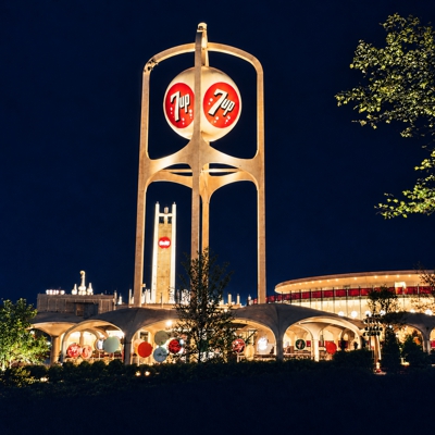 7-Up Pavilion Illuminated at Night