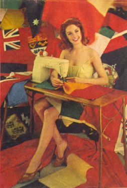 Model stitches flags in Singer display area
