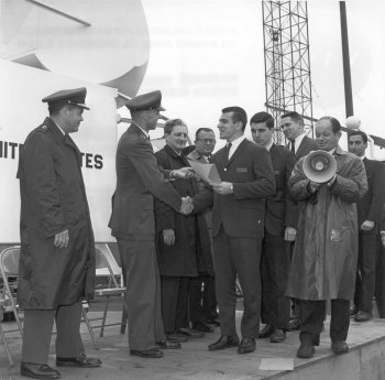 April 20, 1964 - "Shorty" Powers with group of graduating Space Park Hosts
