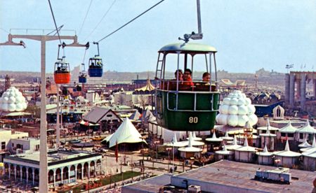 Riding in the Swiss Skyride — Unauthorized Postcard No. WF420
