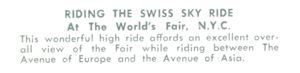 Reverse — Riding in the Swiss Skyride Unauthorized Postcard No. WF420