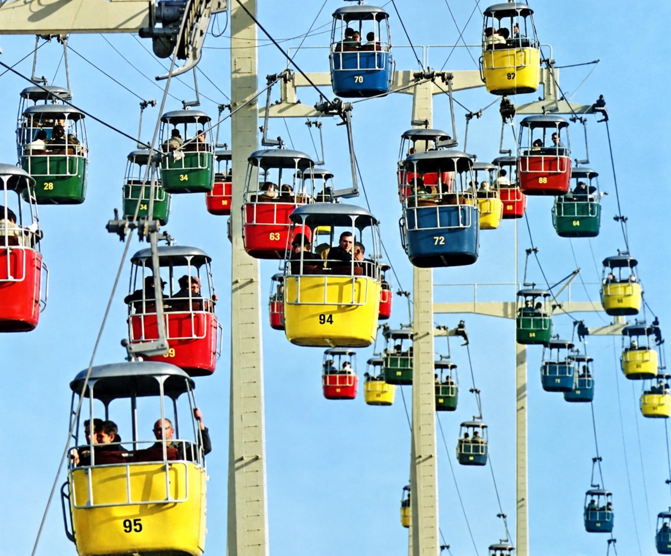 Swiss Sky Ride — colorful cable cars over the Fairgrounds