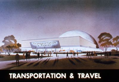 Artist's rendering of the Transportation & Travel Pavilion