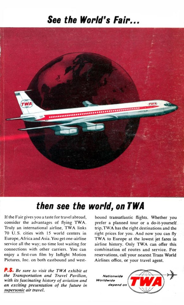 TWA advertisement — See the World’s Fair, then see the world, on TWA (1964 Official Guide)