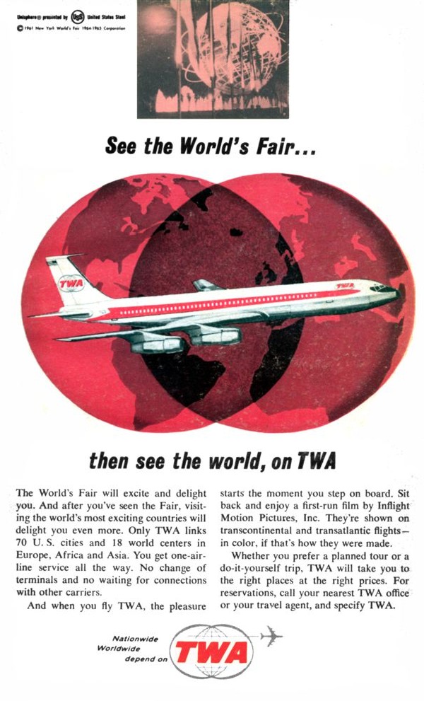 TWA advertisement — See the World’s Fair, then see the world, on TWA (1965 Official Guide)