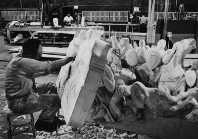 Designer works on the Atilla the Hun diorama set piece