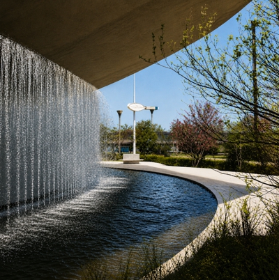 Fountain effect at the base of the Travelers Pavilion
