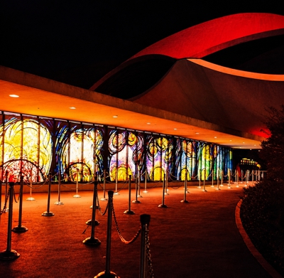 Night View of the Travelers Pavilion Entrance