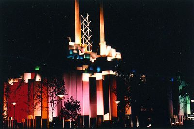 Night view of the Tower of Light SOURCE: Commercial Transparency from United Air Lines Presents Promotional Slide Show presented courtesy Bill Cotter Collection