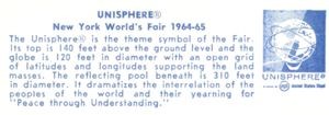 Reverse of Unisphere (red with title on white) postcard No. 65617-B