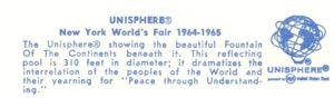 Reverse of Unisphere show Fount. (cont's beneath) postcard No. 87501-B