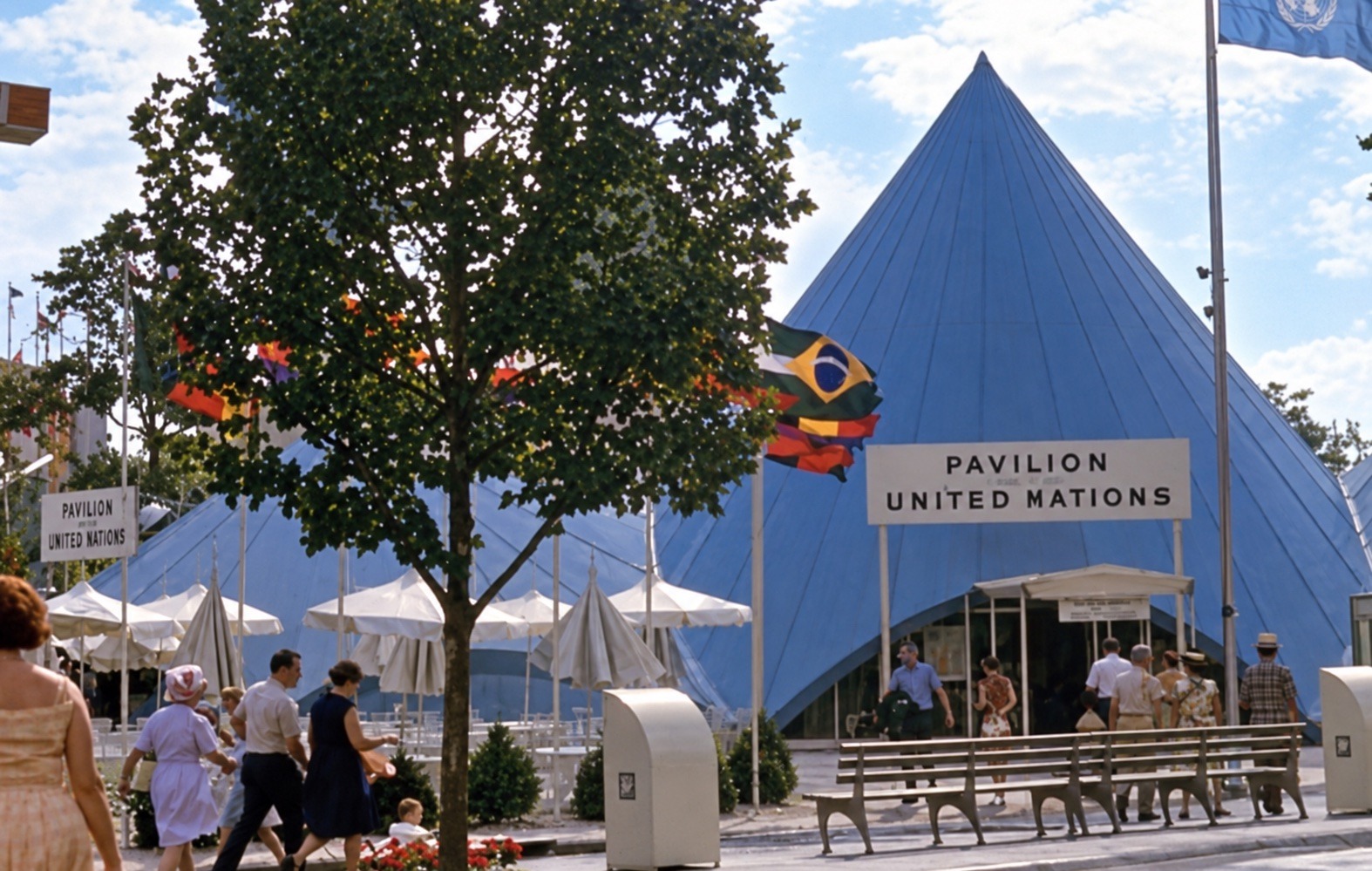 United Nations Pavilion — blue conical tent structure