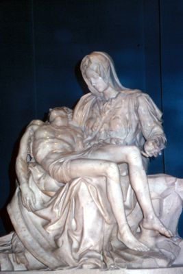 The Pieta on display in the Vatican Pavilion