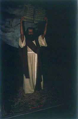 Moses smashes the Ten Commandments inside Walters International Wax Museum