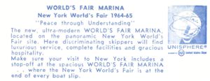 Reverse of World's Fair Marina postcard No. 75494-B