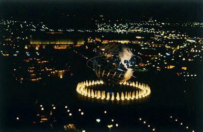 Lighted Unisphere and Fairgrounds from atop Tower