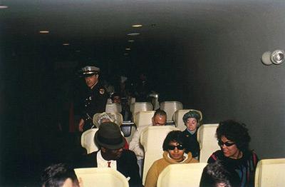 Passengers seated 3 abreast, starting G.M. tour